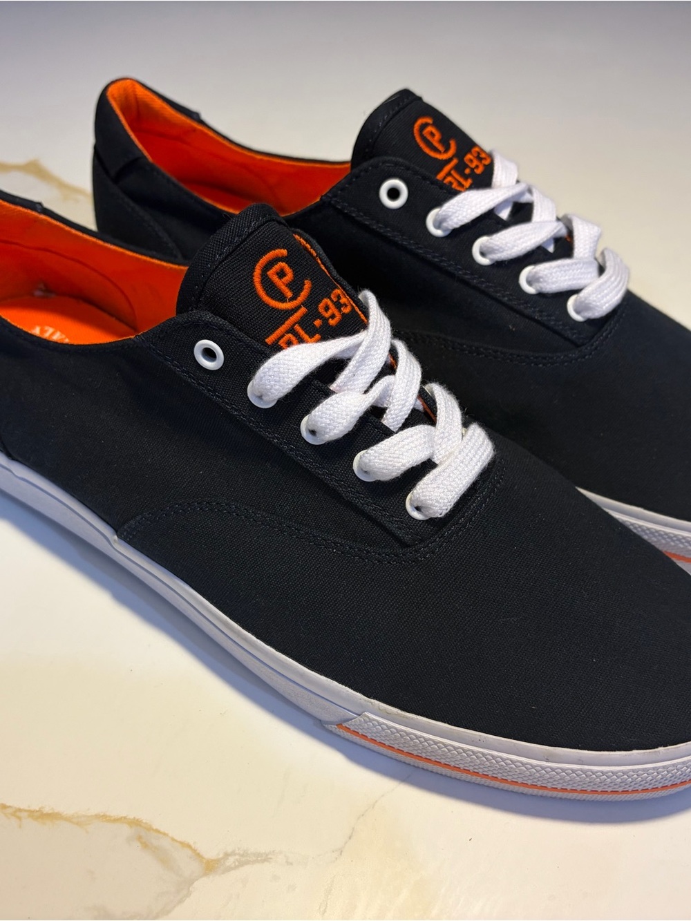 Polo Ralph Lauren Men's Black Canvas Sneakers with Orange Accents -
